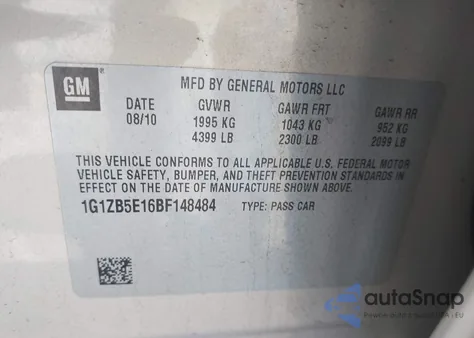 2011 Chevrolet Malibu Ls из США, поврежденный, VIN 1G1ZB5E16BF148484